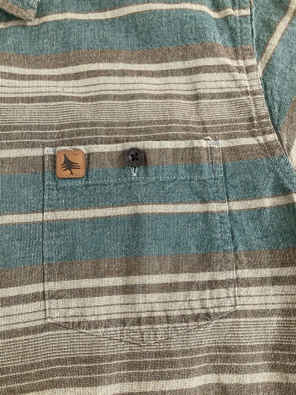 HippyTree Shirt Mens M Green Gray Stripe Pocket Short Sleeve Cotton Gorpcore Tee - Picture 4 of 8